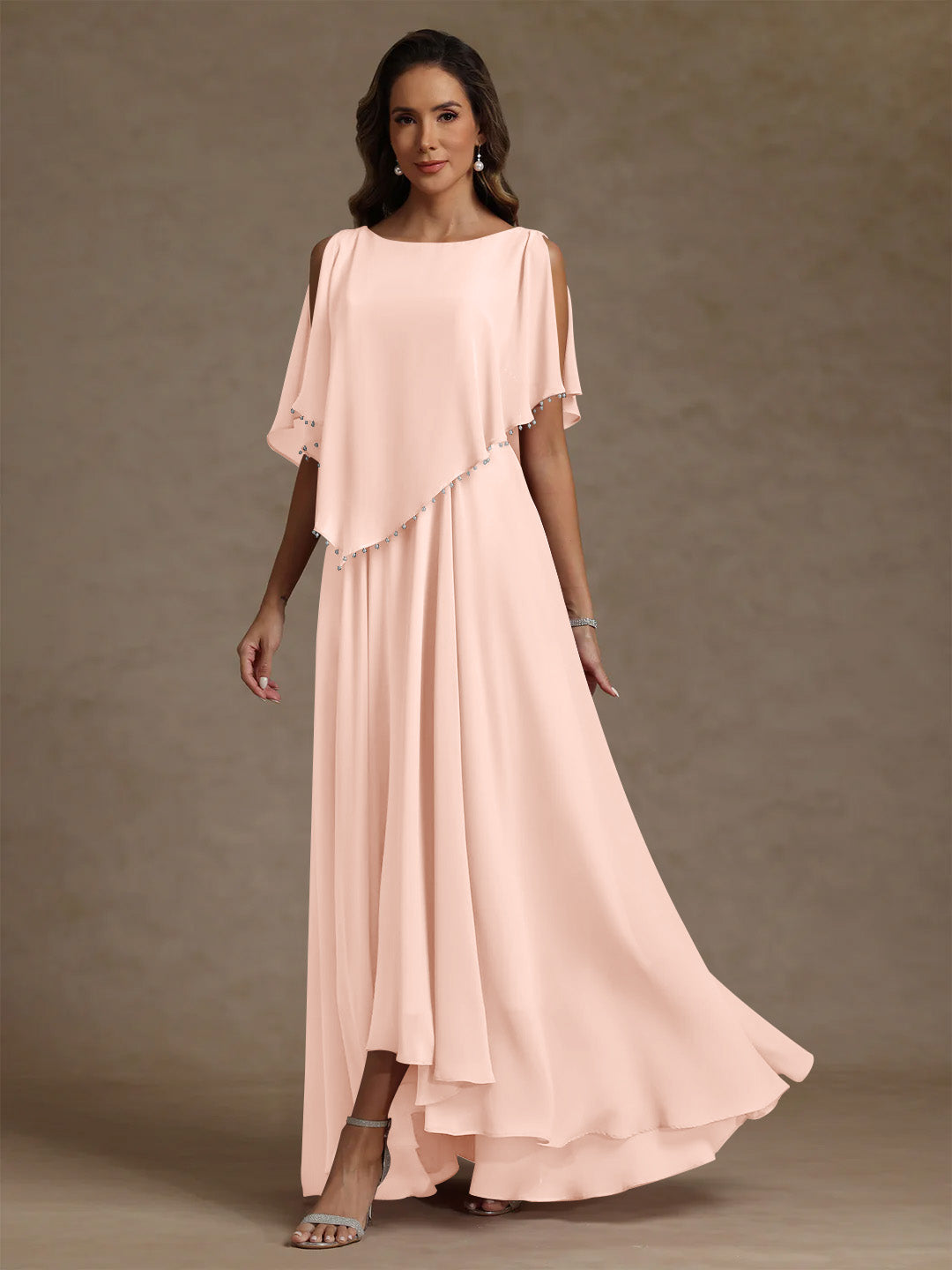 A Line Princess Scoop Chiffon Mother Of The Bride Dresses Beading Floor Length Pleated Sleeveless