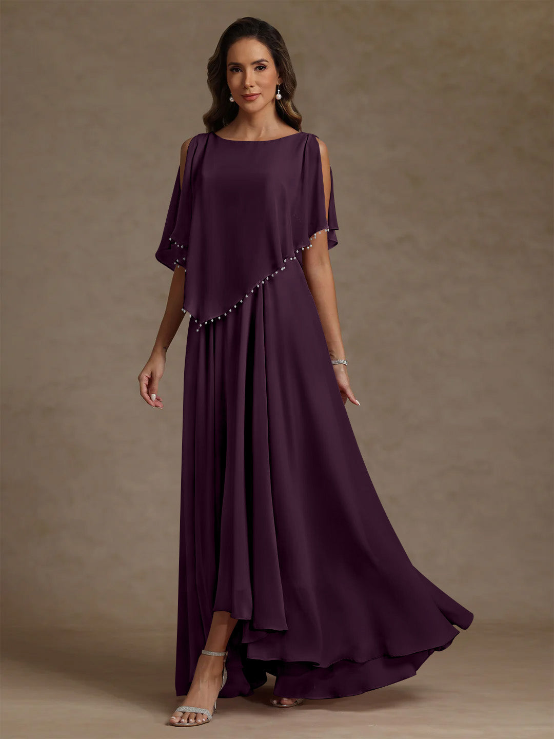 A Line Princess Scoop Chiffon Mother Of The Bride Dresses Beading Floor Length Pleated Sleeveless