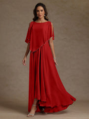 A Line Princess Scoop Chiffon Mother Of The Bride Dresses Beading Floor Length Pleated Sleeveless