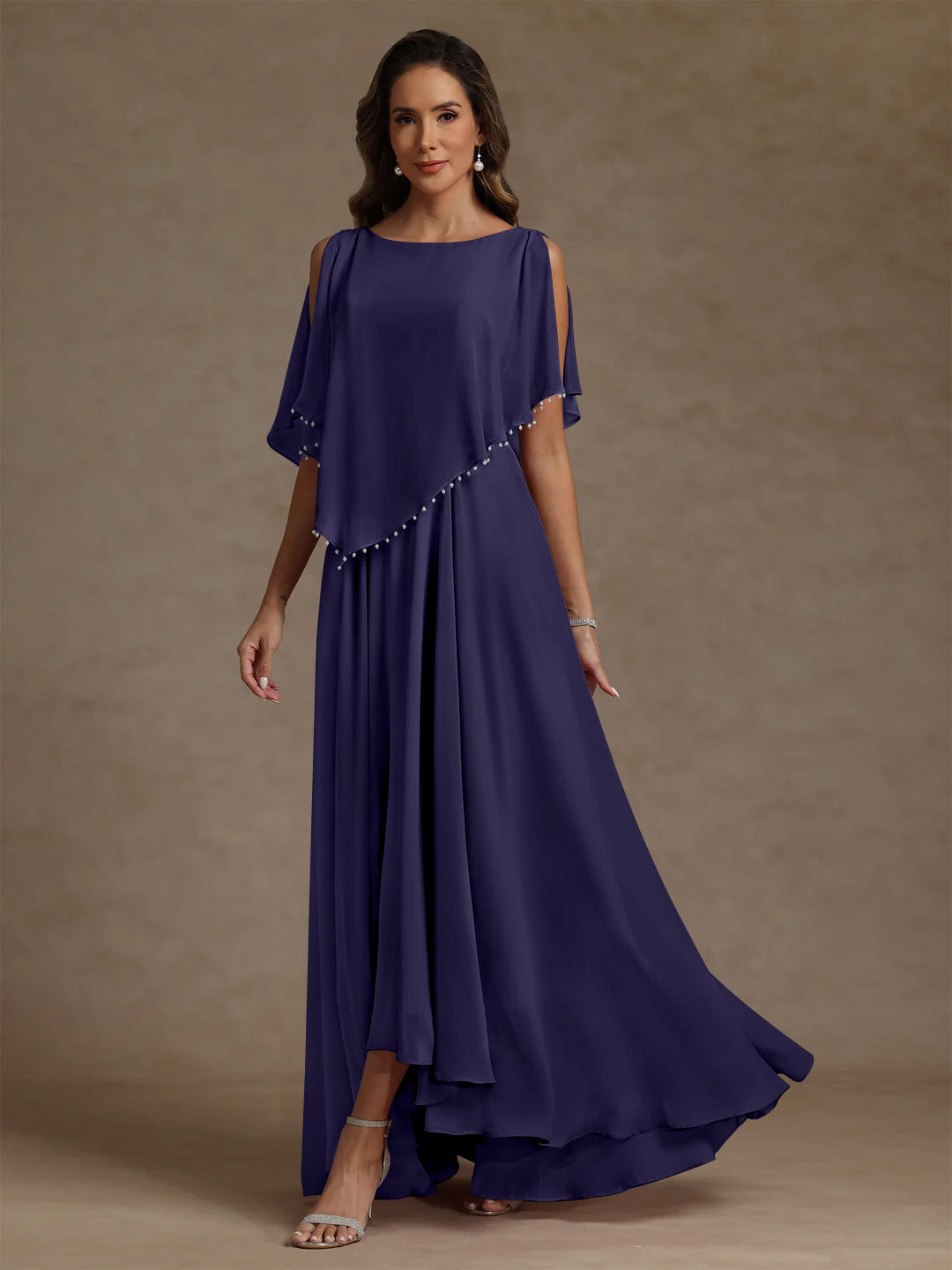 A Line Princess Scoop Chiffon Mother Of The Bride Dresses Beading Floor Length Pleated Sleeveless