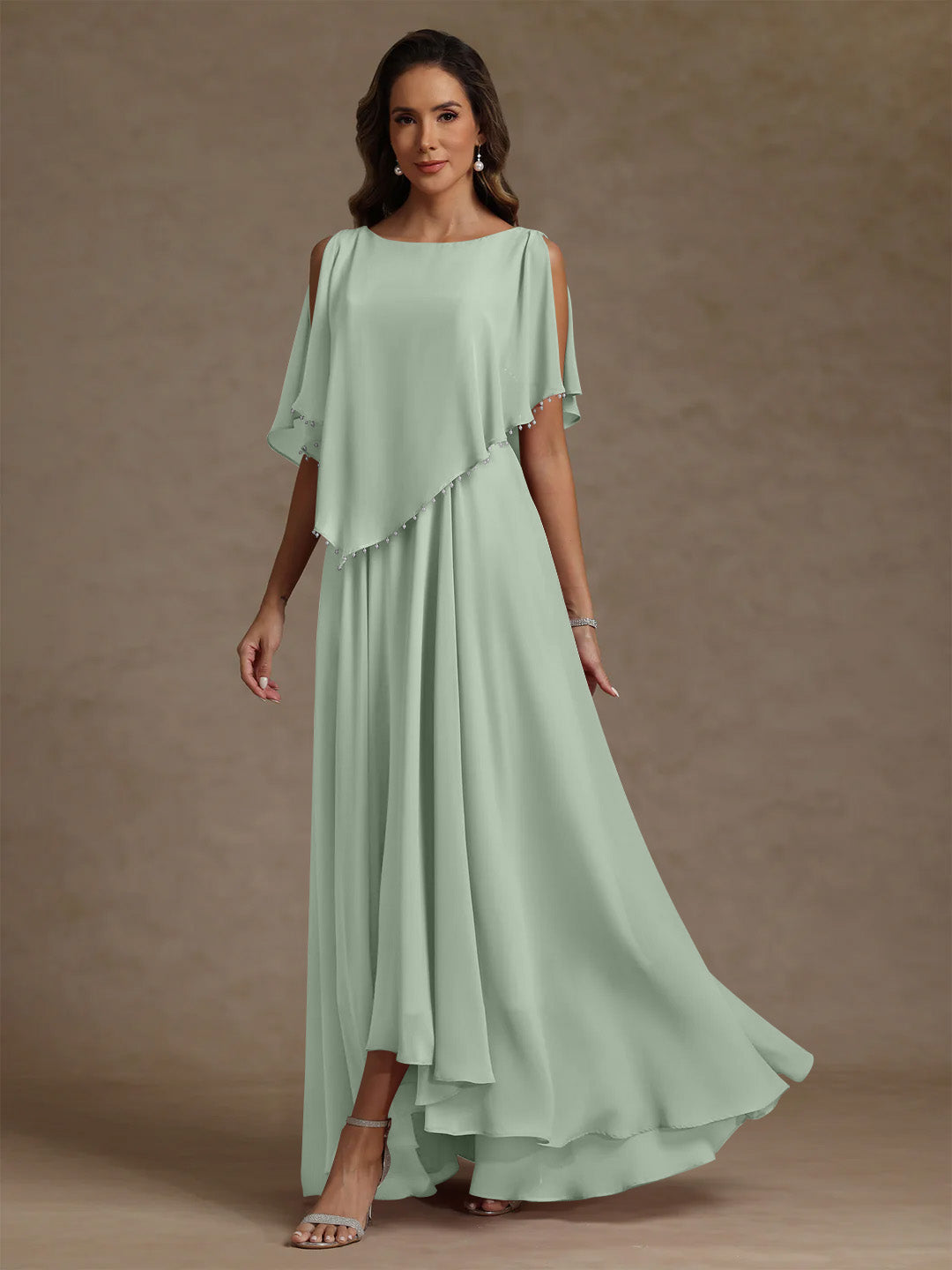 A Line Princess Scoop Chiffon Mother Of The Bride Dresses Beading Floor Length Pleated Sleeveless