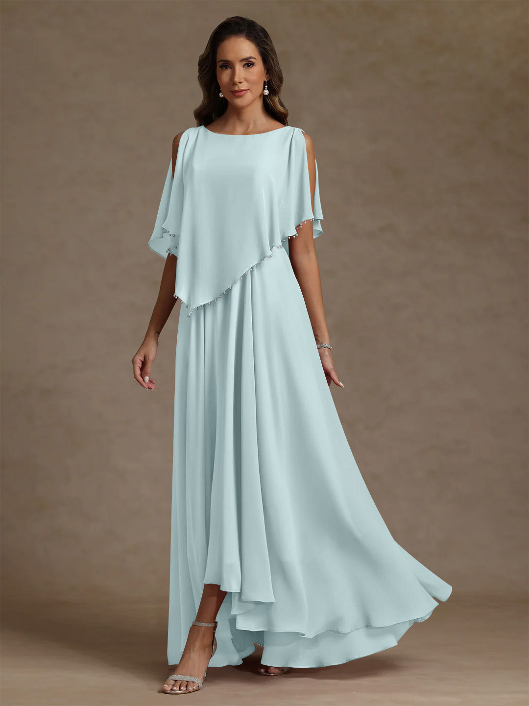A Line Princess Scoop Chiffon Mother Of The Bride Dresses Beading Floor Length Pleated Sleeveless