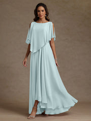 A Line Princess Scoop Chiffon Mother Of The Bride Dresses Beading Floor Length Pleated Sleeveless
