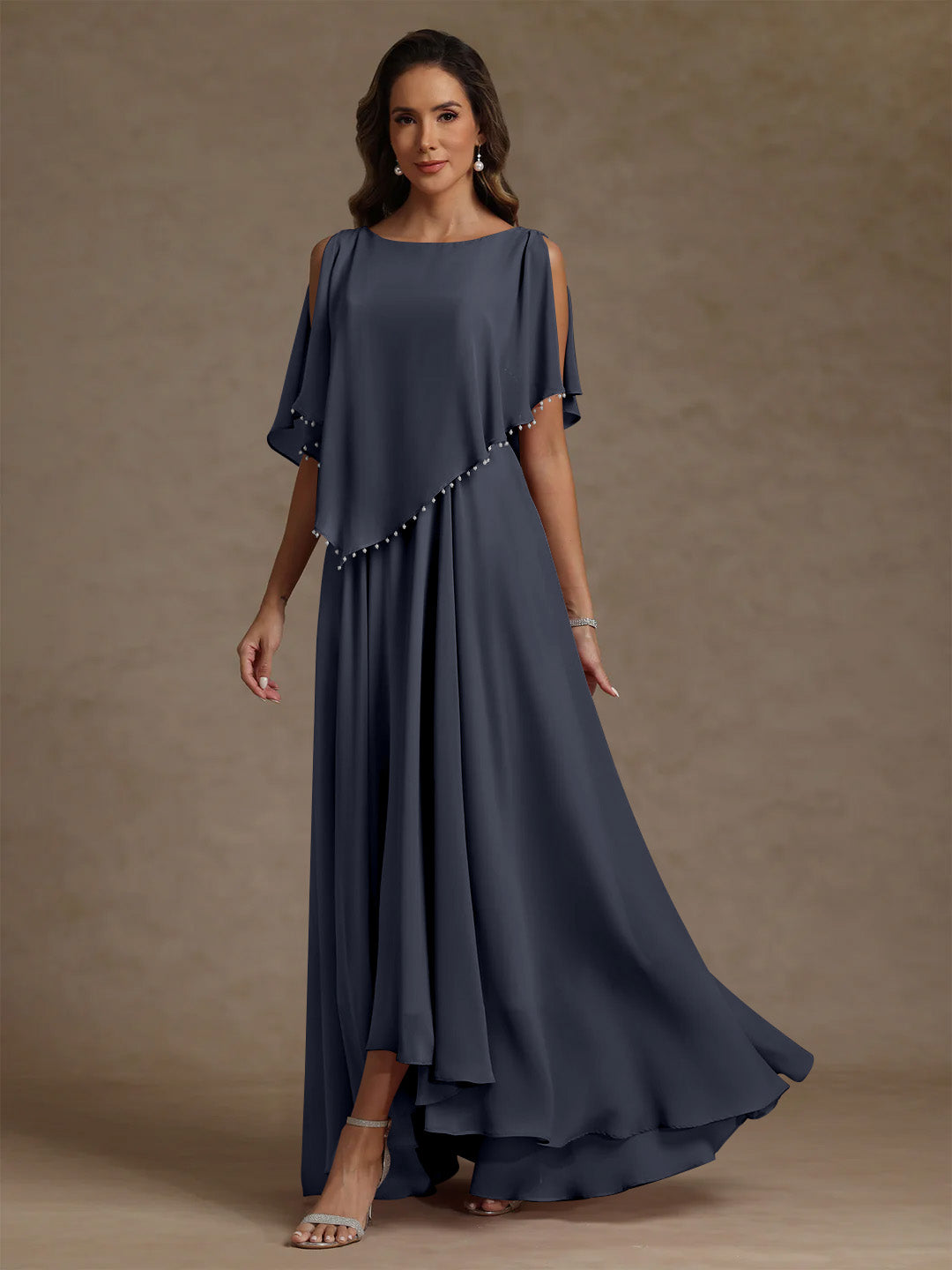 A Line Princess Scoop Chiffon Mother Of The Bride Dresses Beading Floor Length Pleated Sleeveless