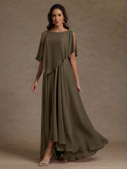 A Line Princess Scoop Chiffon Mother Of The Bride Dresses Beading Floor Length Pleated Sleeveless