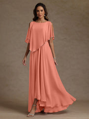A Line Princess Scoop Chiffon Mother Of The Bride Dresses Beading Floor Length Pleated Sleeveless