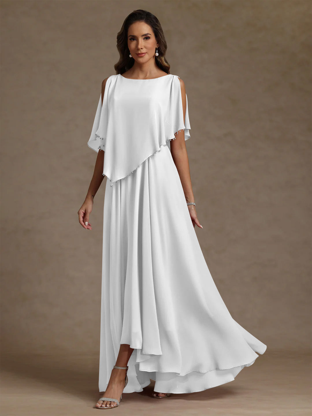 A Line Princess Scoop Chiffon Mother Of The Bride Dresses Beading Floor Length Pleated Sleeveless