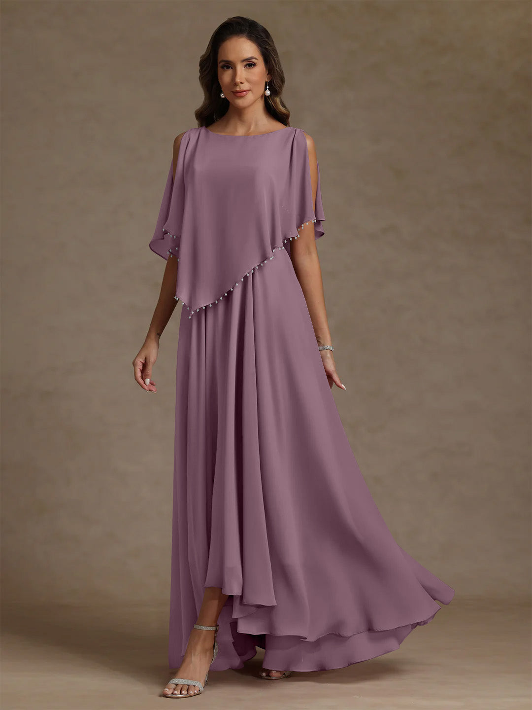 A Line Princess Scoop Chiffon Mother Of The Bride Dresses Beading Floor Length Pleated Sleeveless