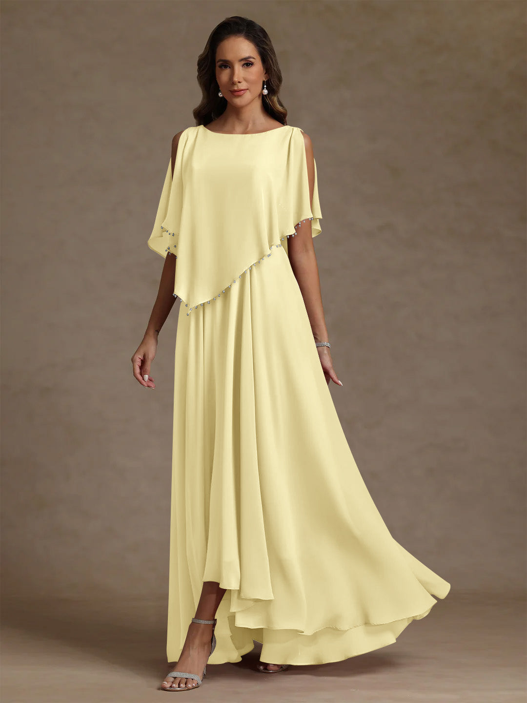 A Line Princess Scoop Chiffon Mother Of The Bride Dresses Beading Floor Length Pleated Sleeveless