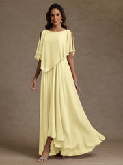 A Line Princess Scoop Chiffon Mother Of The Bride Dresses Beading Floor Length Pleated Sleeveless