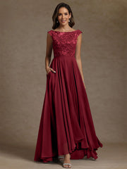 A-Line/Princess Scoop Chiffon Mother of the Bride Dresses Lace Sequins Floor-Length Sleeveless Pleated
