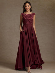 A Line Princess Scoop Chiffon Mother Of The Bride Dresses Lace Sequins Floor Length Sleeveless Pleated