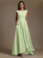 A Line Princess Scoop Chiffon Mother Of The Bride Dresses Lace Sequins Floor Length Sleeveless Pleated
