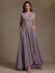 A Line Princess Scoop Chiffon Mother Of The Bride Dresses Lace Sequins Floor Length Sleeveless Pleated