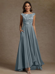 A-Line/Princess Scoop Chiffon Mother of the Bride Dresses Lace Sequins Floor-Length Sleeveless Pleated