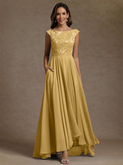 A-Line/Princess Scoop Chiffon Mother of the Bride Dresses Lace Sequins Floor-Length Sleeveless Pleated