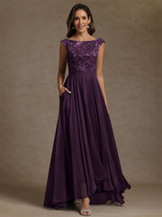 A-Line/Princess Scoop Chiffon Mother of the Bride Dresses Lace Sequins Floor-Length Sleeveless Pleated