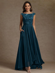 A Line Princess Scoop Chiffon Mother Of The Bride Dresses Lace Sequins Floor Length Sleeveless Pleated