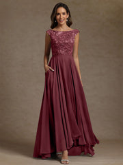 A-Line/Princess Scoop Chiffon Mother of the Bride Dresses Lace Sequins Floor-Length Sleeveless Pleated