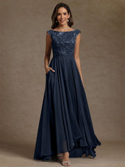 A-Line/Princess Scoop Chiffon Mother of the Bride Dresses Lace Sequins Floor-Length Sleeveless Pleated