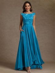A-Line/Princess Scoop Chiffon Mother of the Bride Dresses Lace Sequins Floor-Length Sleeveless Pleated