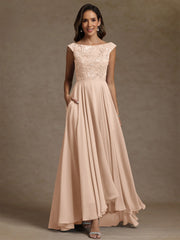 A Line Princess Scoop Chiffon Mother Of The Bride Dresses Lace Sequins Floor Length Sleeveless Pleated