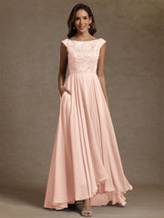 A-Line/Princess Scoop Chiffon Mother of the Bride Dresses Lace Sequins Floor-Length Sleeveless Pleated