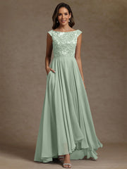 A Line Princess Scoop Chiffon Mother Of The Bride Dresses Lace Sequins Floor Length Sleeveless Pleated