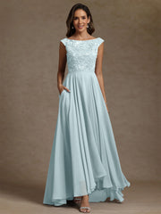 A-Line/Princess Scoop Chiffon Mother of the Bride Dresses Lace Sequins Floor-Length Sleeveless Pleated