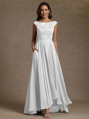 A-Line/Princess Scoop Chiffon Mother of the Bride Dresses Lace Sequins Floor-Length Sleeveless Pleated