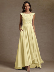 A-Line/Princess Scoop Chiffon Mother of the Bride Dresses Lace Sequins Floor-Length Sleeveless Pleated