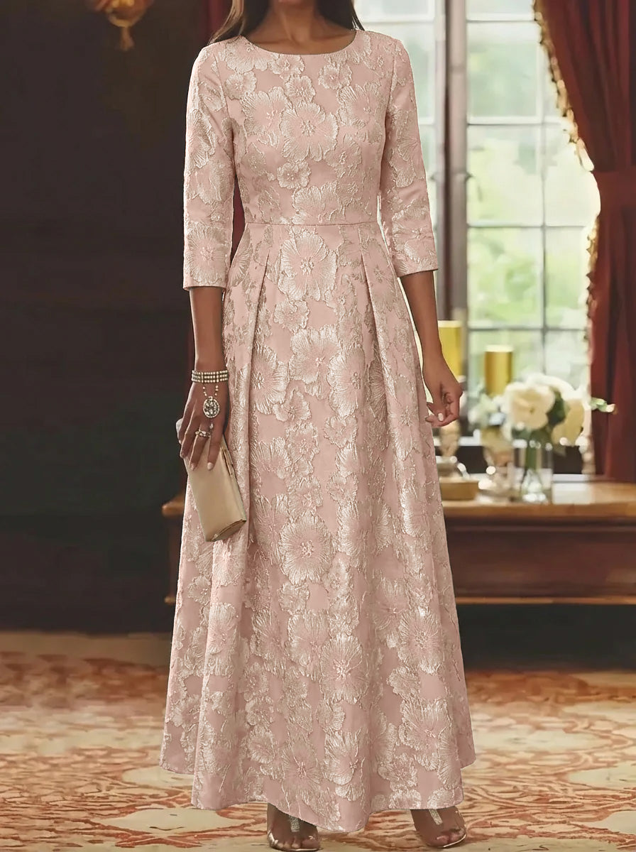 A Line Princess Scoop Jacquard Mother Of The Bride Dresses 3 4 Sleeves Ankle Length Floral