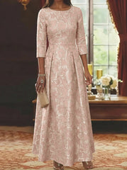 A Line Princess Scoop Jacquard Mother Of The Bride Dresses 3 4 Sleeves Ankle Length Floral