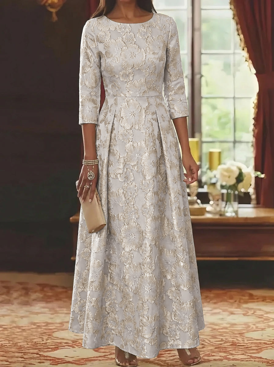A Line Princess Scoop Jacquard Mother Of The Bride Dresses 3 4 Sleeves Ankle Length Floral