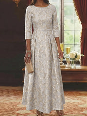 A-Line/Princess Scoop Jacquard Mother of the Bride Dresses 3/4 Sleeves Ankle-Length Floral