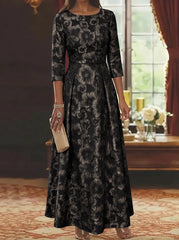 A Line Princess Scoop Jacquard Mother Of The Bride Dresses 3 4 Sleeves Ankle Length Floral
