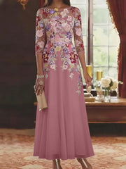 A Line Princess Scoop Chiffon Mother Of The Bride Dresses Lace Floral Half Sleeves Ankle Length