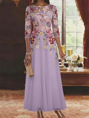 A Line Princess Scoop Chiffon Mother Of The Bride Dresses Lace Floral Half Sleeves Ankle Length