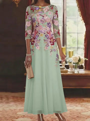 A Line Princess Scoop Chiffon Mother Of The Bride Dresses Lace Floral Half Sleeves Ankle Length