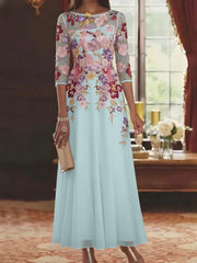 A Line Princess Scoop Chiffon Mother Of The Bride Dresses Lace Floral Half Sleeves Ankle Length