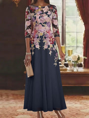 A Line Princess Scoop Chiffon Mother Of The Bride Dresses Lace Floral Half Sleeves Ankle Length