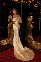 Off the Shoulder Sleeveless Long Mermaid Formal Dress With Pleated