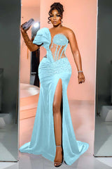 One Shoulder Long Sleeve Long Mermaid Formal Dress With Beading