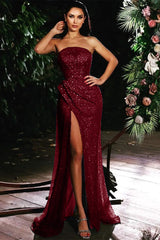 Violet Strapless Mermaid Formal Dress Split With Sequins Beading