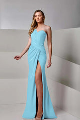 One Shoulder Sleeveless Long Mermaid Split Formal Dress With Pleated
