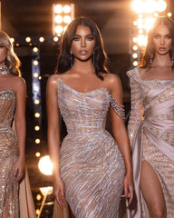 Heavy Formal Dress One Shoulder Sequins With Beadings Long Mermaid