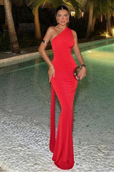 One Shoulder Sleeveless Mermaid Long Formal Dress With Ruffles