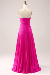 Gorgeous Fuchsia Strapless Cut Out Draped Pleated Formal Dress