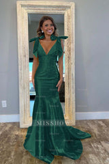 Straps V Neck Sleeveless Long Mermaid Formal Dress With Beading