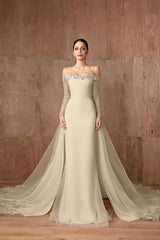 Strapless Long Sleeves Mermaid Long Formal Dress With Appliques